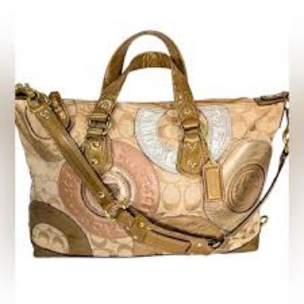 Coach Ashley Patchwork Metallic  Canvas Jacquard Satchel F15474 - Picture 2 of 10